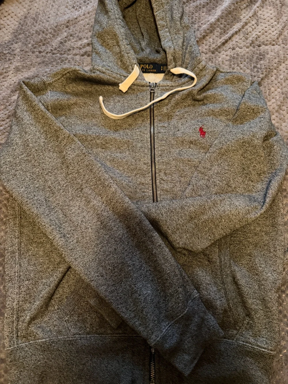 Polo by Ralph Lauren Heather Gray Zip-Up Hoodie with Red Pony